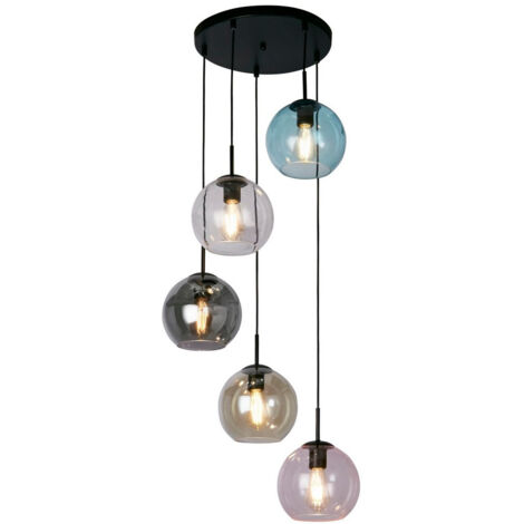 Searchlight Mardi Gras II Lampe suspendue à 5 lumières, noir, verre coloré