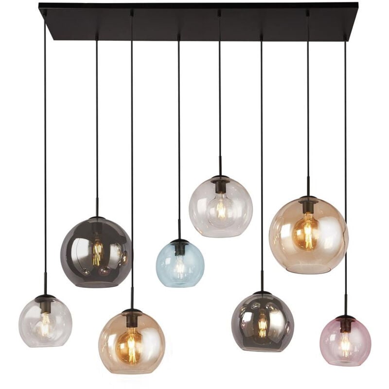 Searchlight - Mardi Gras ii Mardi Gras 8 Light Bar Pendant Matt Black, Color Glass Shades