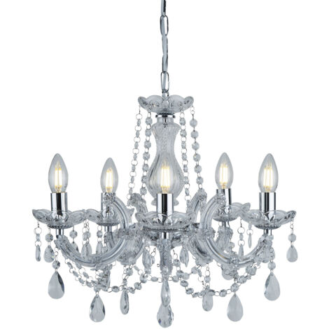 Searchlight Marie Therese - Lampadario a 5 luci in cristallo con finitura cromata, attacco E14