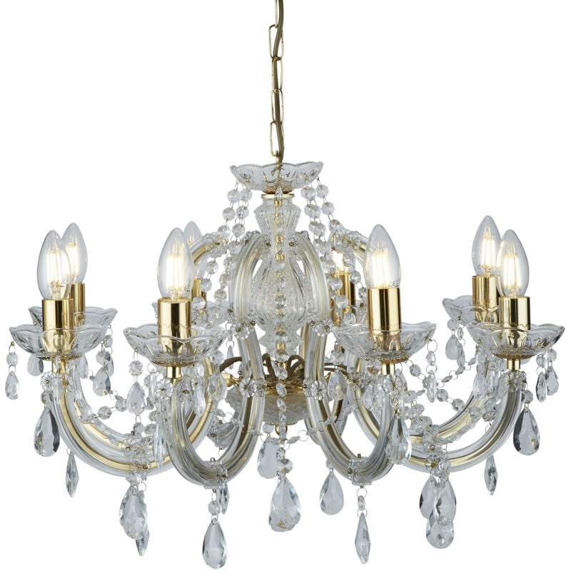 Searchlight - Lampadario Classico Marie Therese Acciaio Oro Vetro 8 Luci E14