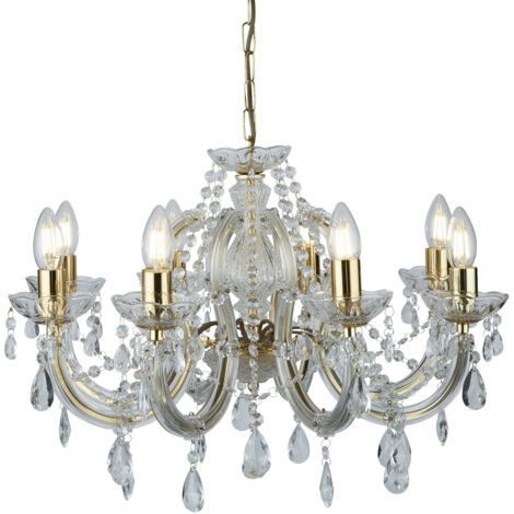 Searchlight Marie Therese - Lampadario a 8 luci in cristallo con finitura in ottone lucido, attacco E14