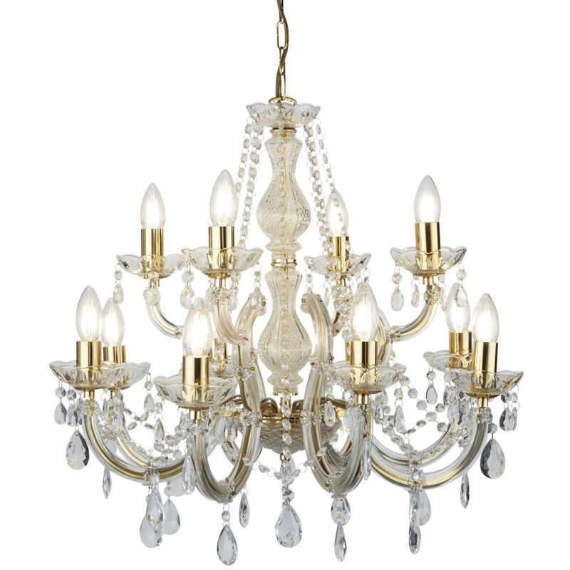 Marie Therese - Lampadario Cristallo Finitura Ottone Lucido 12 Luci, E14 - Searchlight