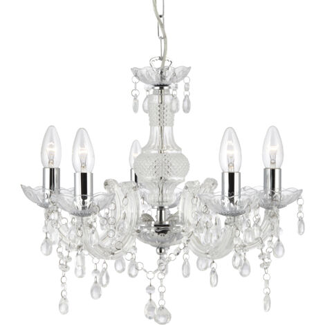 Searchlight Marie Therese - Plafonnier à 5 ampoules à bras multiples transparent avec cristaux, E14