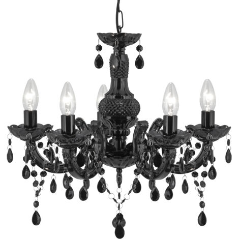 Searchlight Marie Therese - Plafonnier à 5 bras multiples noir avec cristaux, E14