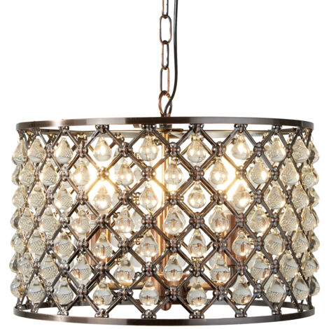 Searchlight Marquise - Sospensione a soffitto a 3 luci in rame con cristalli di vetro, attacco E14