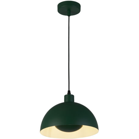Searchlight Mars Suspension à 1 lampe en forme de dôme, métal vert mat et intérieur crème