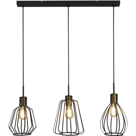 Searchlight Melbourne Ciondolo a 3 luci con barra a gabbia, nero, ottone antico