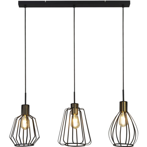Searchlight Melbourne Ciondolo a 3 luci con barra a gabbia, nero, ottone antico