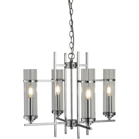 Searchlight Milo - Sospensione da soffitto a 4 luci multibraccio cromata, vetro quattro, E14