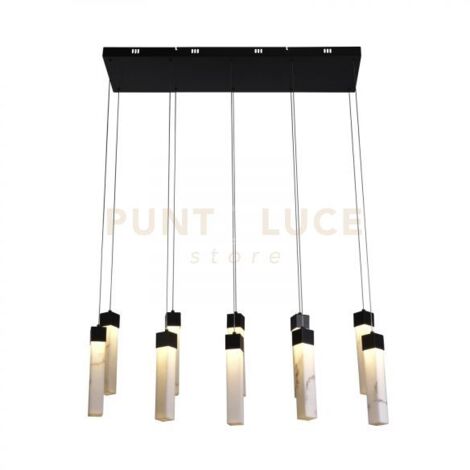 Searchlight Moonbeam Lampada a sospensione da soffitto a 10 luci, metallo nero e resina marmorizzata