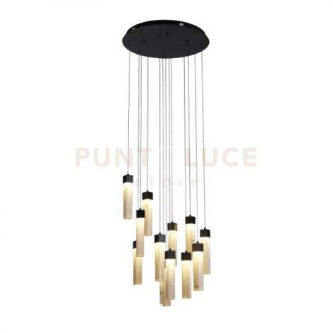Searchlight Moonbeam Lampada a sospensione da soffitto a 13 luci, metallo nero e resina marmorizzata