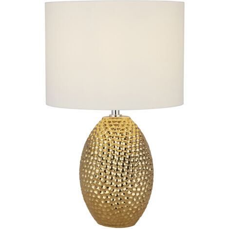 Searchlight Nadine Lampada da tavolo in ceramica con paralume in tessuto color oro e crema