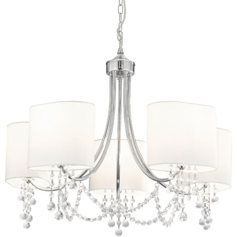 Searchlight Nina - Luminaire suspendu à 5 ampoules à bras multiples, chrome, cristaux avec abat-jour, E14