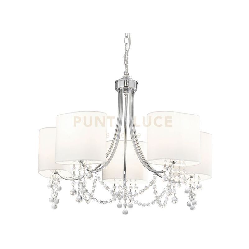 Searchlight - Nina 5Lt Pendant - Cromo, Cristallo e Paralumi in Tessuto