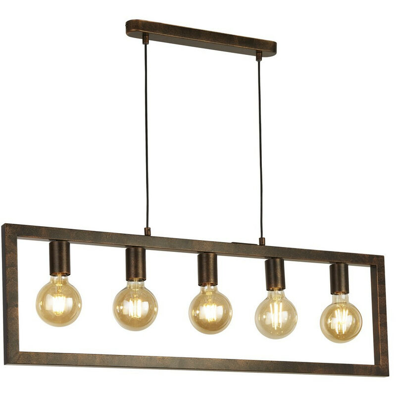 Oblong 5 Light Ceiling Pendant, Rustic Brown - Searchlight
