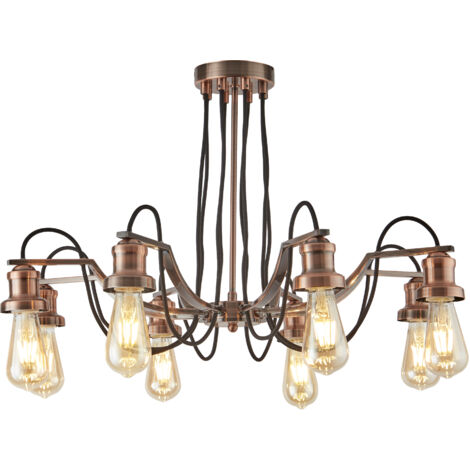 Searchlight Oliva - Lustre à 8 ampoules en cuivre, fini noir, E27