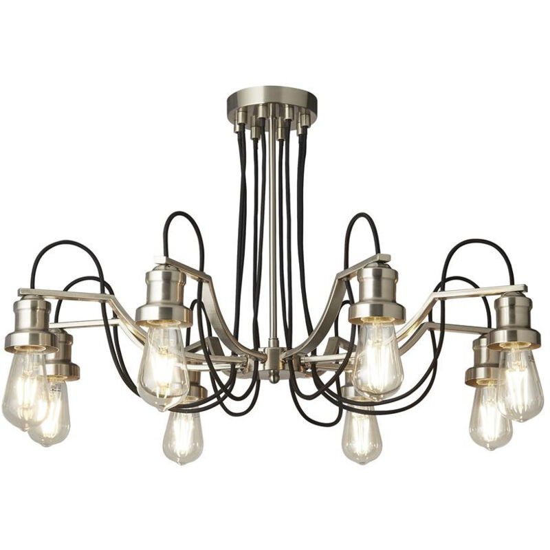 Olivia Plafonnier à 8 ampoules, câble en tissu tressé noir, argent satiné - Searchlight