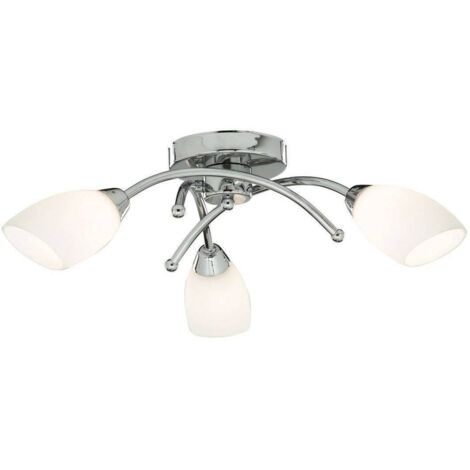 Searchlight Opera - Plafonnier affleurant à 3 ampoules à bras multiples chrome et verre opale, G9
