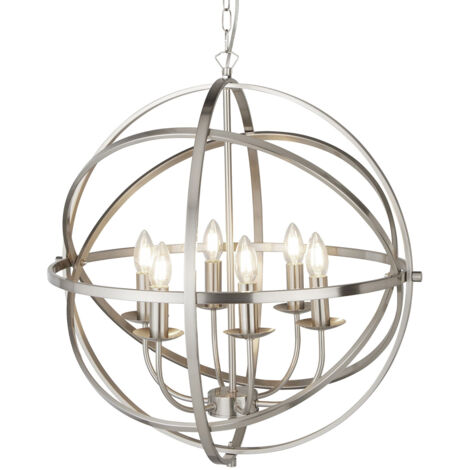 Searchlight Orbit - Lampadario a soffitto sferico a 6 luci argento satinato, attacco E14