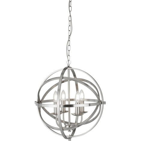 Searchlight Orbit - Luminaire suspendu sphérique à 4 ampoules au fini argent satiné, E14