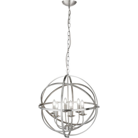 Searchlight Orbit - Luminaire suspendu sphérique à 6 ampoules au fini argent satiné, E14