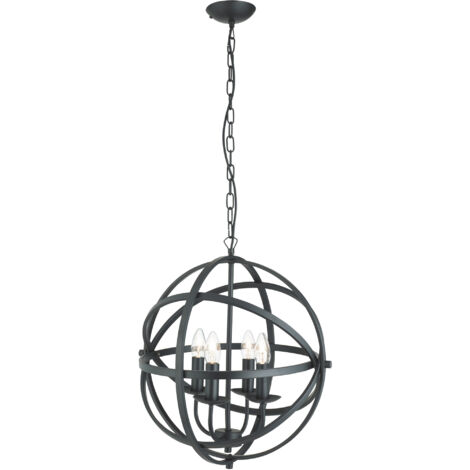 Searchlight Orbit - Plafonnier à cage sphérique à 4 ampoules, noir mat, E14