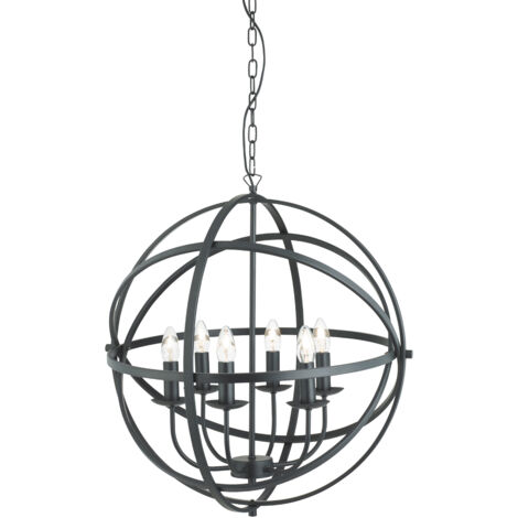 Searchlight Orbit - Plafonnier à cage sphérique à 6 ampoules, noir mat, E14