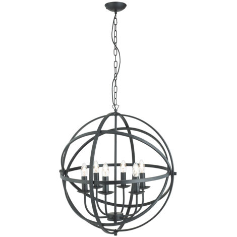 Searchlight Orbit - Sospensione a soffitto a gabbia sferica a 6 luci nero opaco, E14
