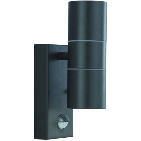 Searchlight Outdoor - Mur extérieur en fonte d'aluminium noir à 2 lumières avec capteur de mouvement IP44, GU10