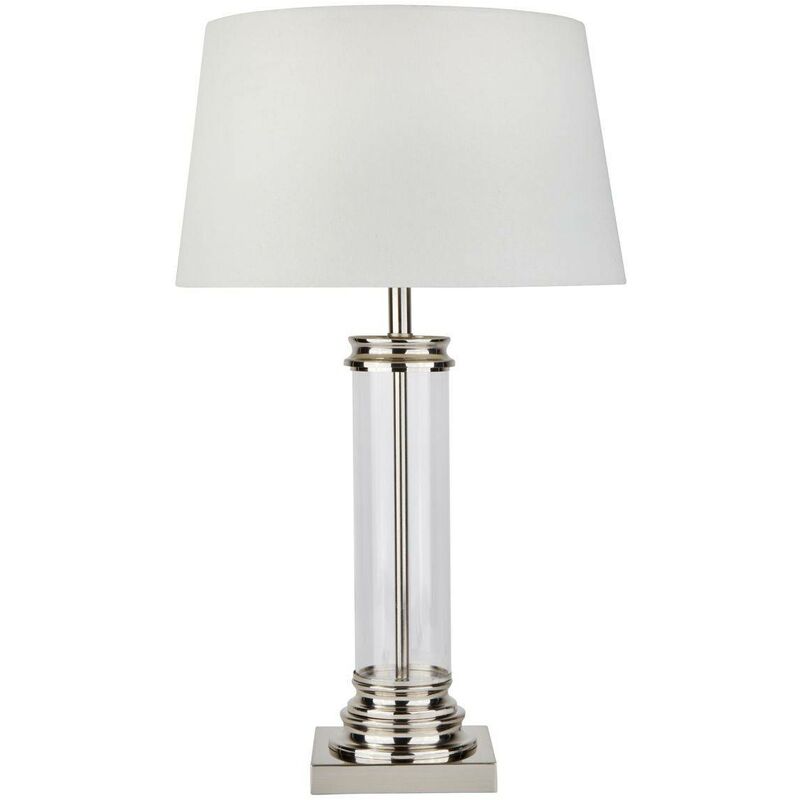 Image of Pedestal - Lampada da tavolo 1 luce in vetro argento satinato con paralume crema, attacco E27 - Searchlight