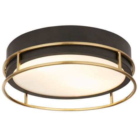 Searchlight Pheonix Plafonnier Phoenix à 2 ampoules, noir, laiton, verre dépoli