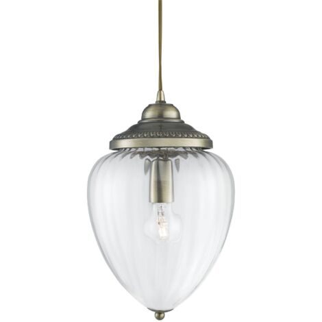 Searchlight Pineapple - 1 leichter Anhänger Antiker Messing gerippter Glasschirm, E27
