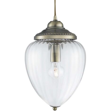 Searchlight Pineapple - Paralume in vetro rigato in ottone anticato a 1 luce, E27