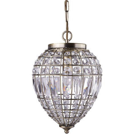 Searchlight Pineapple - Pendente a goccia a 1 luce in ottone antico con cristalli di vetro, E14