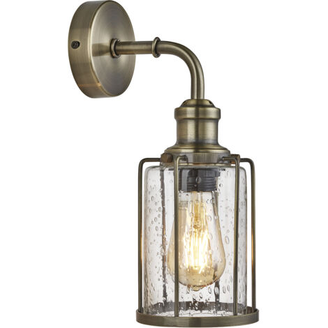 Searchlight Pipes - Applique a 1 luce in ottone antico, paralume in vetro, attacco E27