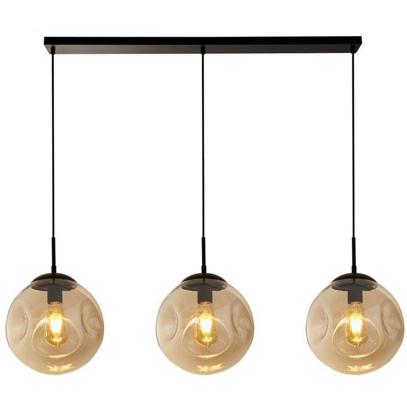 Searchlight Punch 3 Light Bar Pendant, Black, Champagne Punched Glass