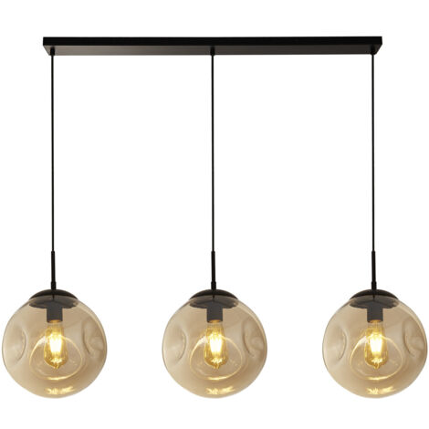 Searchlight Punch Lampadario a 3 barre luminose, nero, vetro punzonato champagne