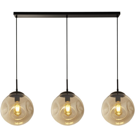 Searchlight Punch Lampadario a 3 barre luminose, nero, vetro punzonato champagne