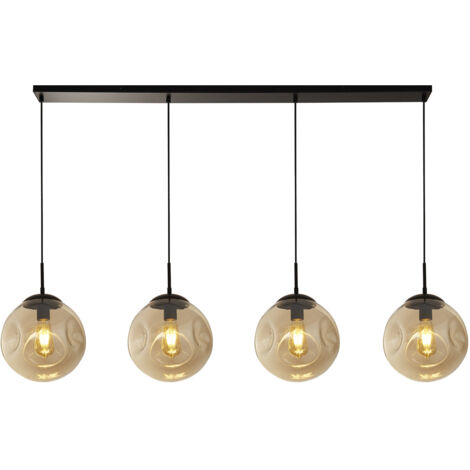 Searchlight Punch Lampadario a 4 barre luminose, nero, vetro punzonato champagne