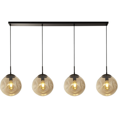 Searchlight Punch Lampadario a 4 barre luminose, nero, vetro punzonato champagne