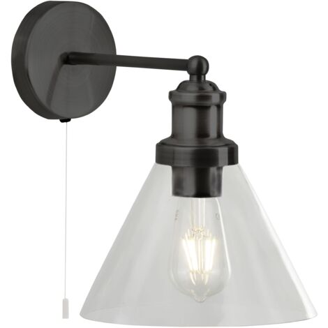 Searchlight Pyramid Applique murale noir mat, abat-jour en verre transparent