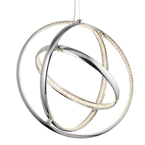 Searchlight Rings - Pendentif LED intégré au plafond chromé avec cristaux de verre
