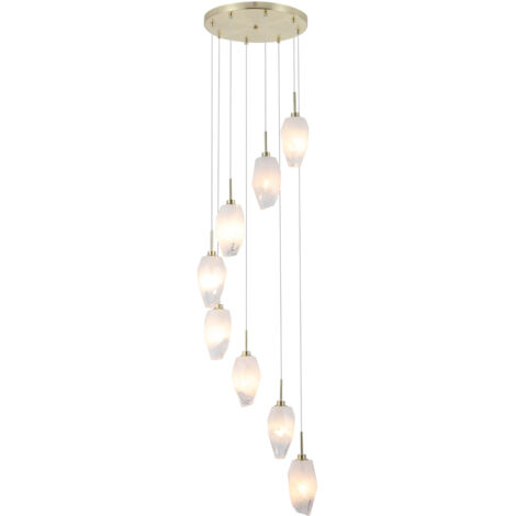 Searchlight Rocky Suspension à 8 lampes en forme de goutte d'eau, métal et verre en laiton satiné