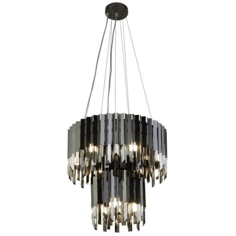 Searchlight Rotunda Luminaire suspendu à 9 ampoules à 2 niveaux, noir, cristal fumé
