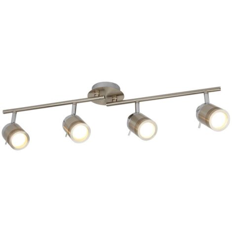 Searchlight Samson - Barre de projecteur de plafond de salle de bains à 4 lumières, argent satiné IP44, GU10