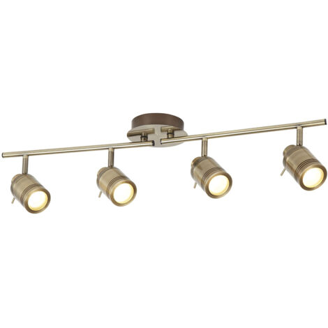 Searchlight Samson - Faretto da Soffitto a 4 Luci per Bagno Bar Ottone Antico IP44, GU10