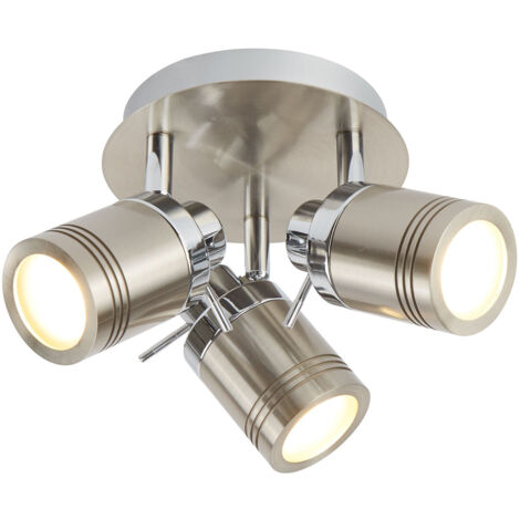 Searchlight Samson - Faretto da Soffitto Bagno 3 Luci Argento Satinato IP44, GU10