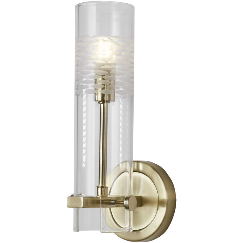 Scope Applique murale de salle de bain en laiton satiné et verre gravé transparent - Searchlight