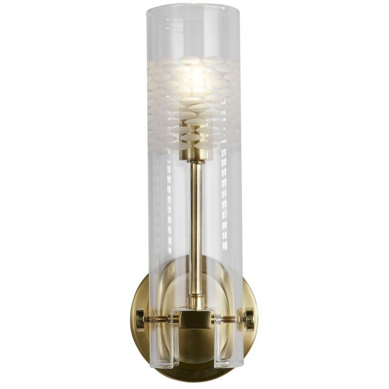 Image of Scope Lampada da parete per bagno in ottone satinato, vetro trasparente acidato - Searchlight