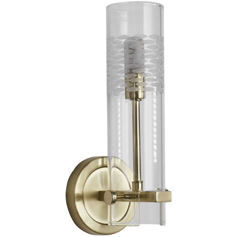 Searchlight Scope Lampada da parete per bagno in ottone satinato, vetro trasparente acidato